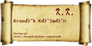 Kresák Kálmán névjegykártya